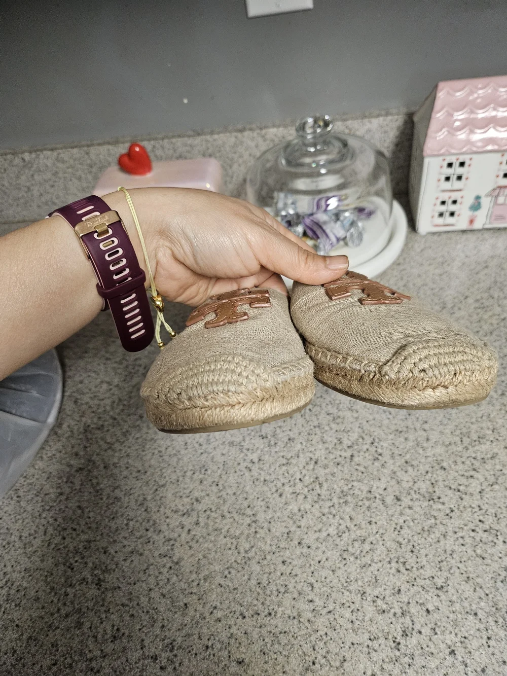 Tory Burch Beige Espadrille Flats with Leather Logo